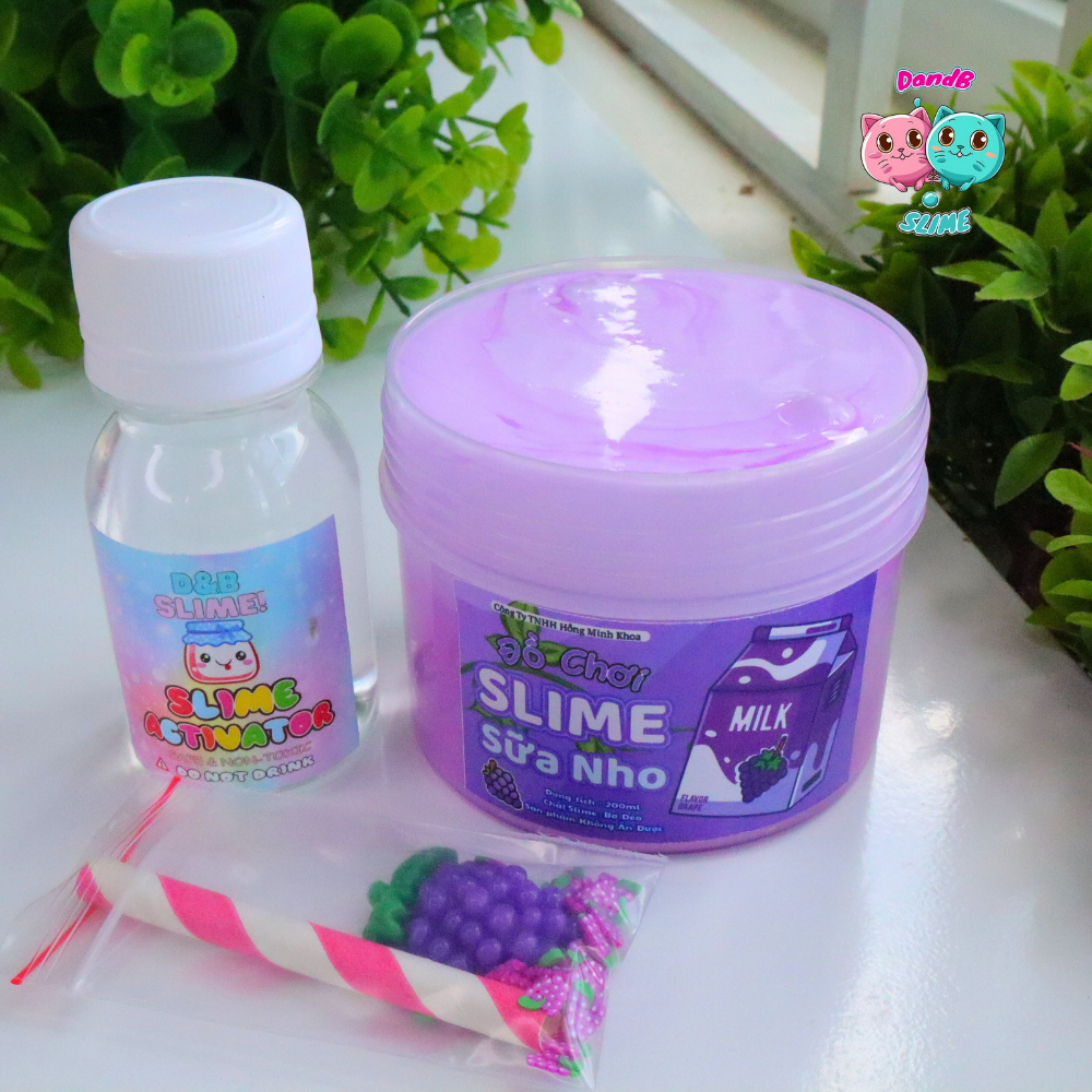 Slime Sữa Nho Handmade / Slime Bơ DIY Tự Trộn Kèm Charm và Cốm/ Chất Nhờn Ma quái đẹp đẹp và an toàn