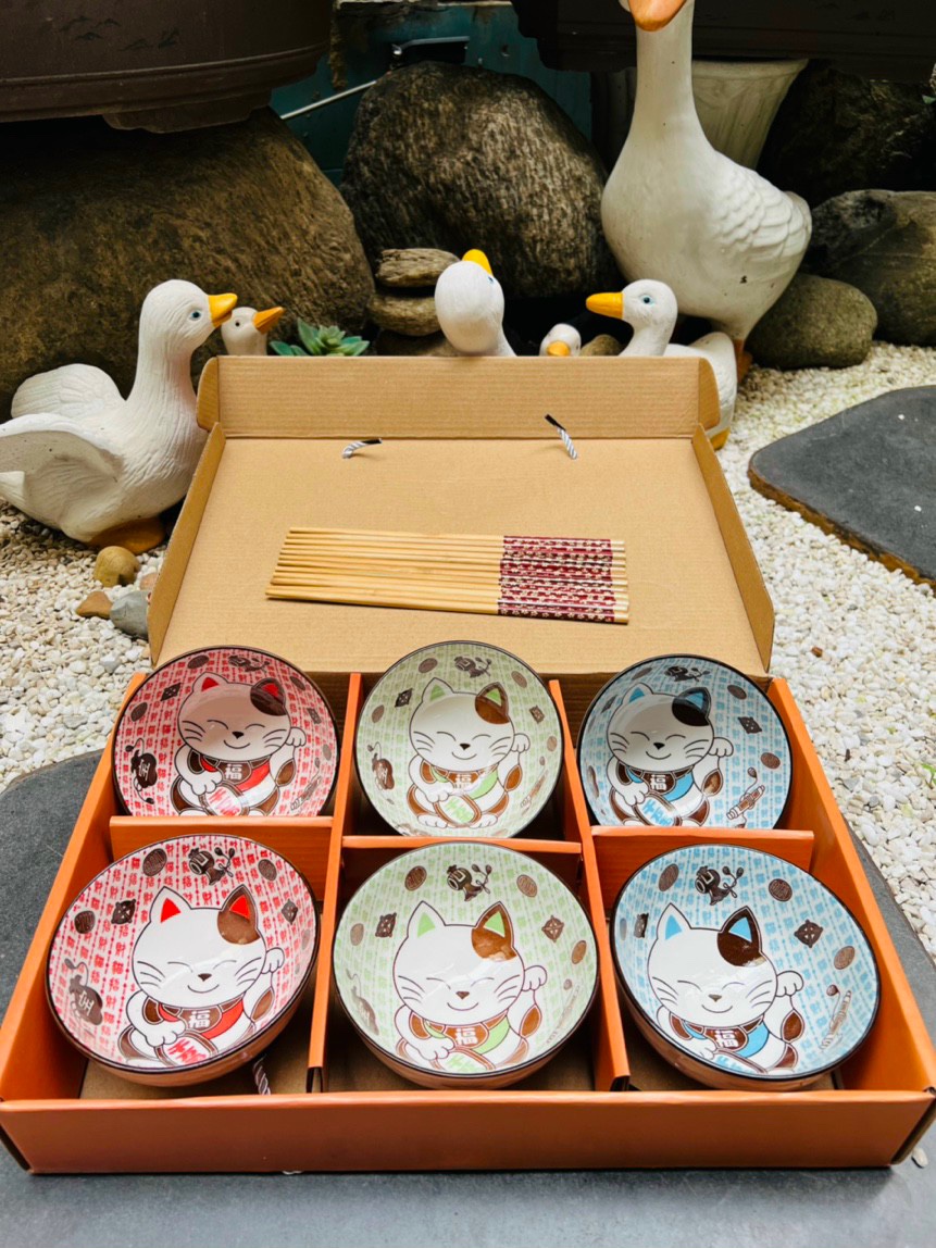 Bí Quyết Hoàn Hảo Cho Bữa Ăn Đẳng Cấp: Bộ Chén Sứ Hộp 6 Chén Kèm Đũa Bằng Gỗ Tự Nhiên