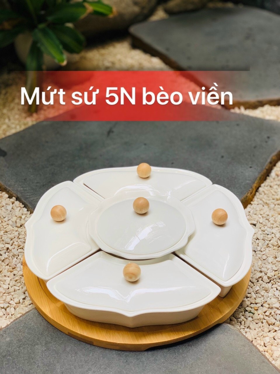 MỨT SỨ 5 NGĂN BÈO VIỀN TRẮNG