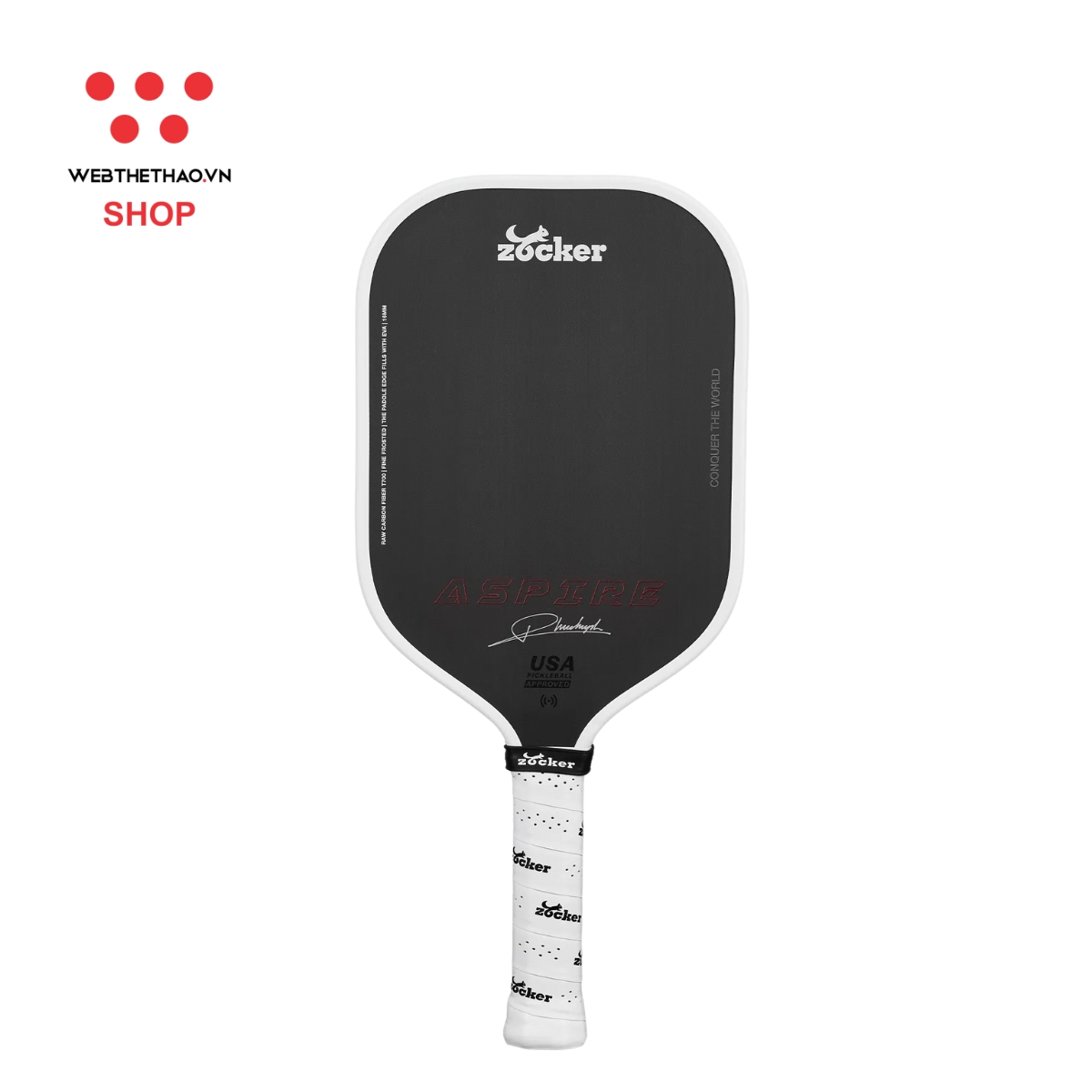 Vợt Pickleball Zocker Aspire x Phúc Huỳnh "White" ZAxPH-03 - Hàng Chính Hãng
