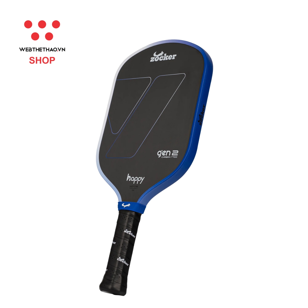 Vợt Pickleball Zocker Happy HP02 Gen 2 "White/Blue" HP02-G2-02 - Hàng Chính Hãng