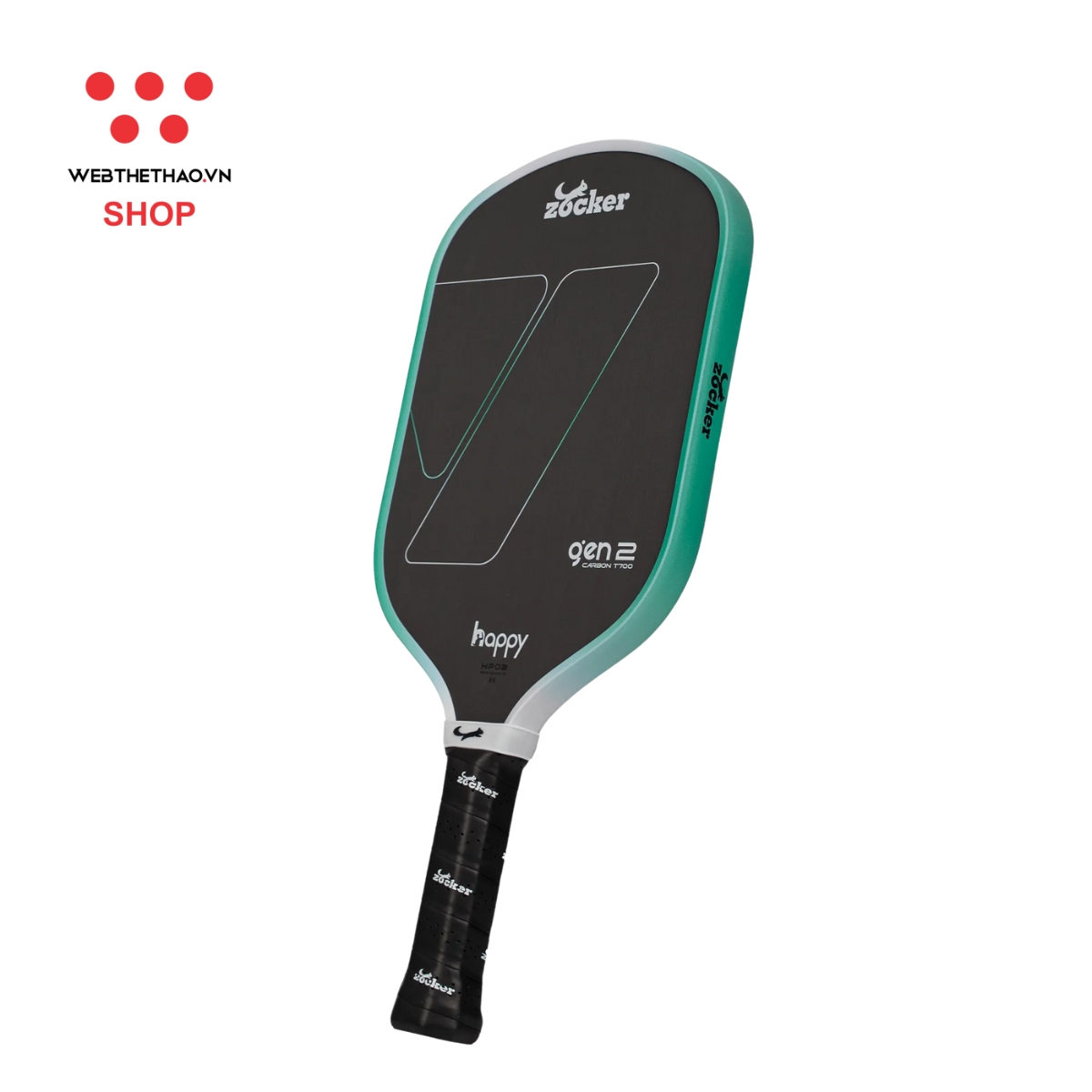 Vợt Pickleball Zocker Happy HP02 Gen 2 "White/Mint" HP02-G2-03 - Hàng Chính Hãng
