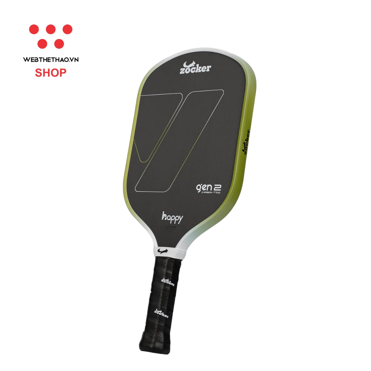 Vợt Pickleball Zocker Happy HP02 Gen 2 "White/Green" HP02-G2-04 - Hàng Chính Hãng