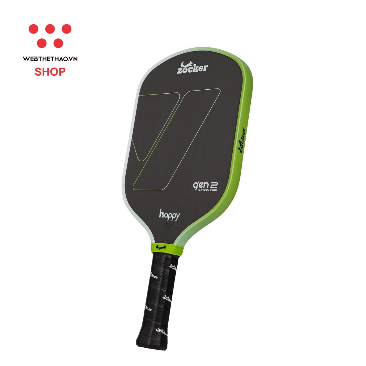 Vợt Pickleball Zocker Happy HP02 Gen 2 "White/Neon" HP02-G2-05 - Hàng Chính Hãng
