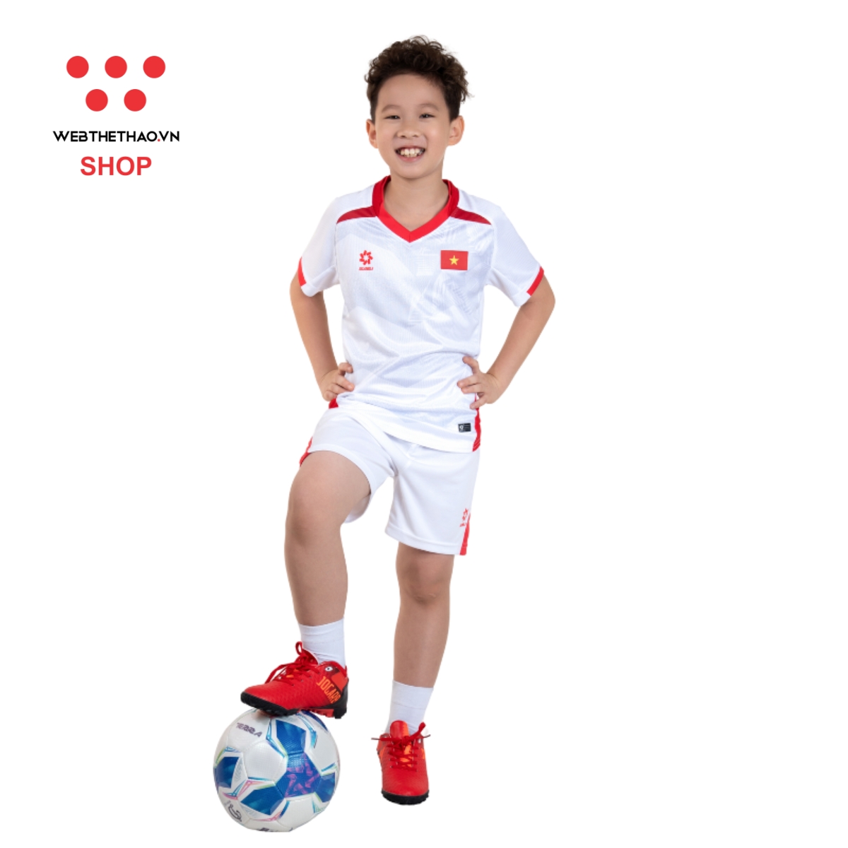Bộ quần áo thi đấu đội tuyển quốc gia Việt Nam 2025 Nhí "Trắng" MJ.AJ-4109-01 - Hàng Chính Hãng