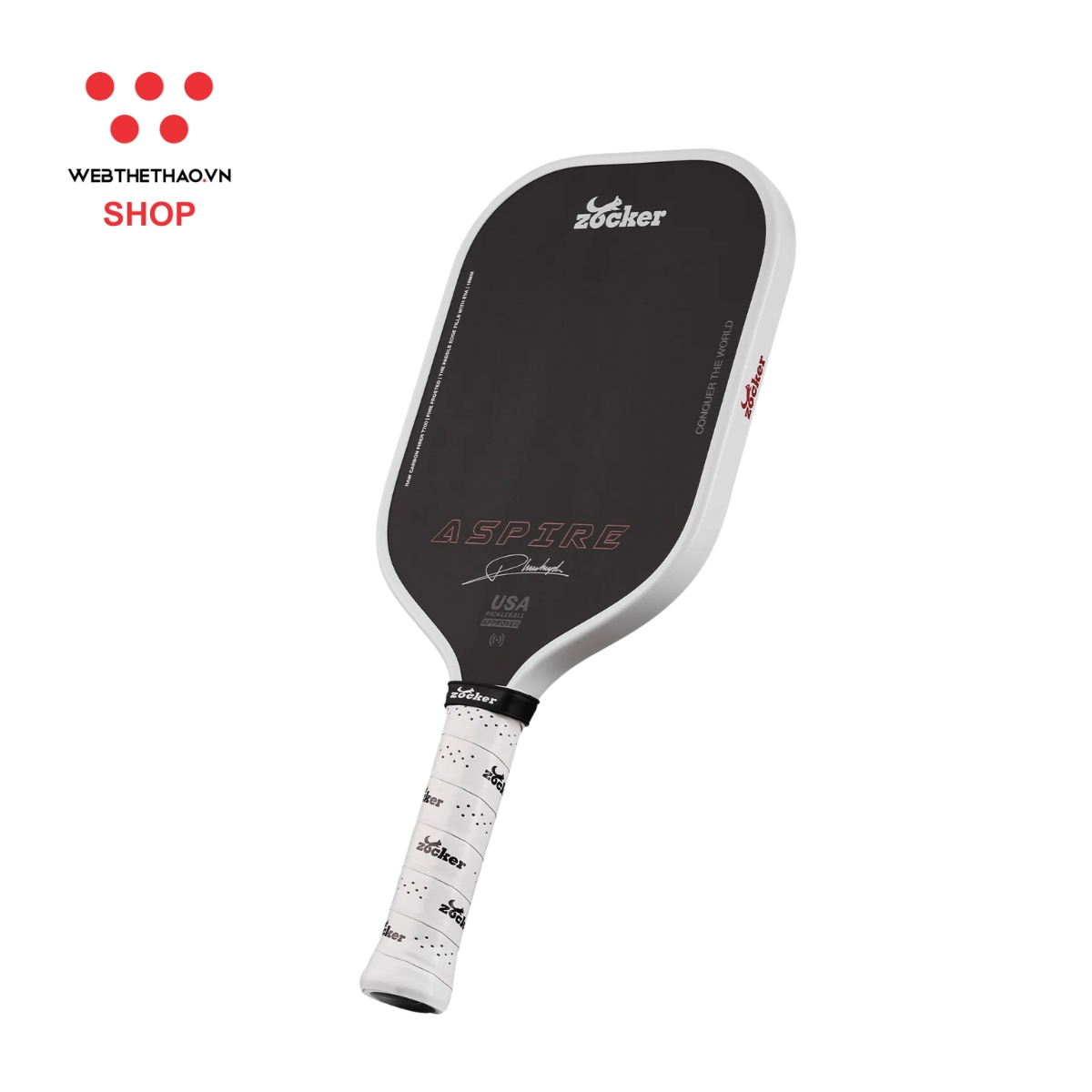 Vợt Pickleball Zocker Aspire x Phúc Huỳnh "White" ZAxPH-03 - Hàng Chính Hãng