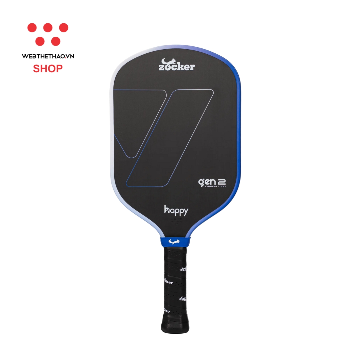 Vợt Pickleball Zocker Happy HP02 Gen 2 "White/Blue" HP02-G2-02 - Hàng Chính Hãng