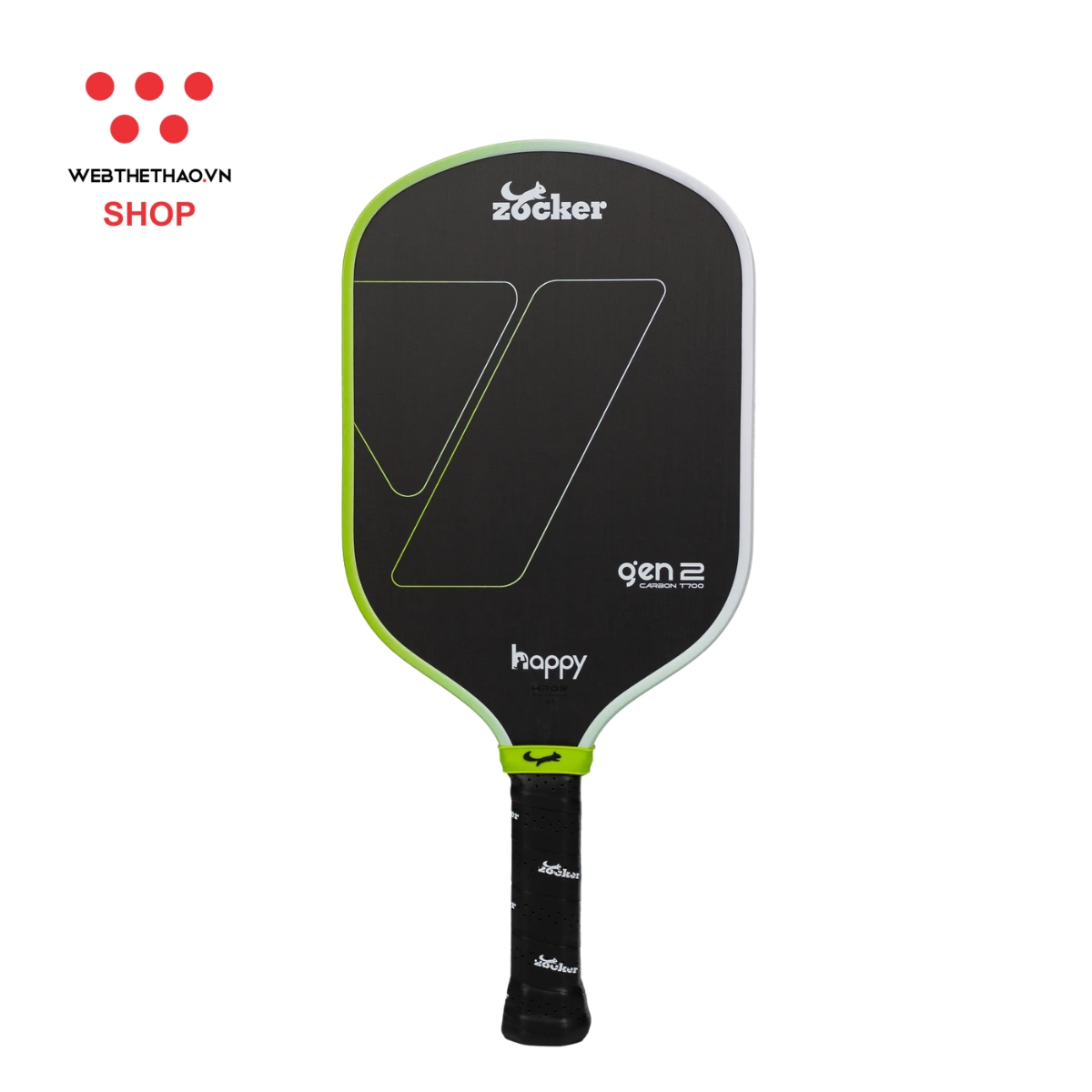 Vợt Pickleball Zocker Happy HP02 Gen 2 "White/Neon" HP02-G2-05 - Hàng Chính Hãng