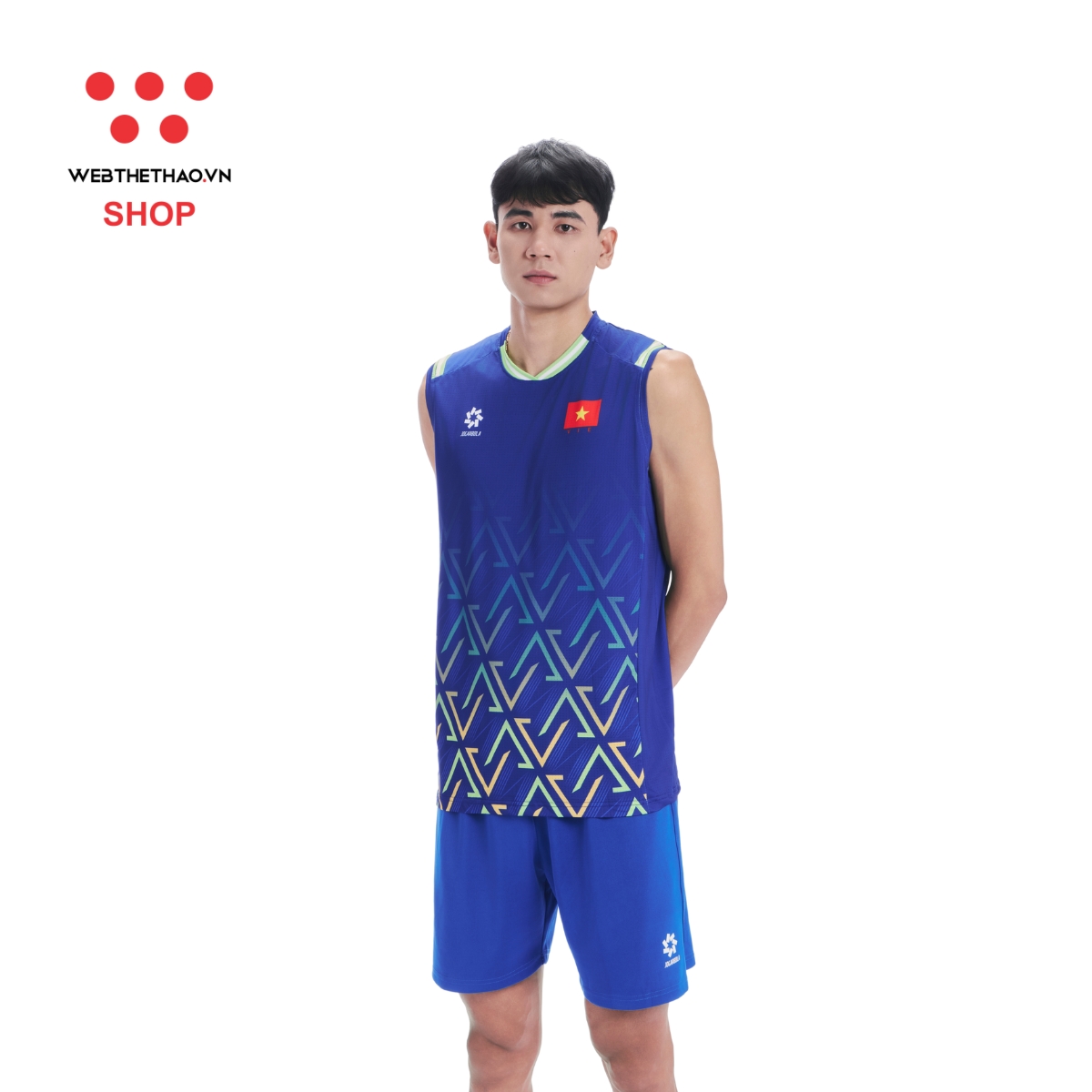 Bộ quần áo thi đấu (bản player) đội tuyển bóng chuyền Nam Việt Nam "Xanh" WJ-E4108-03 - Hàng Chính Hãng