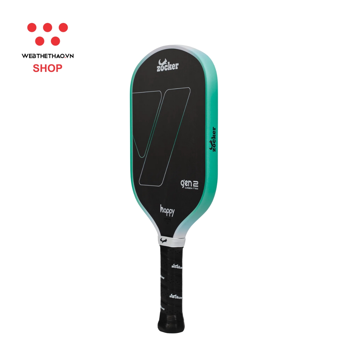 Vợt Pickleball Zocker Happy HP02 Gen 2 "White/Mint" HP02-G2-03 - Hàng Chính Hãng