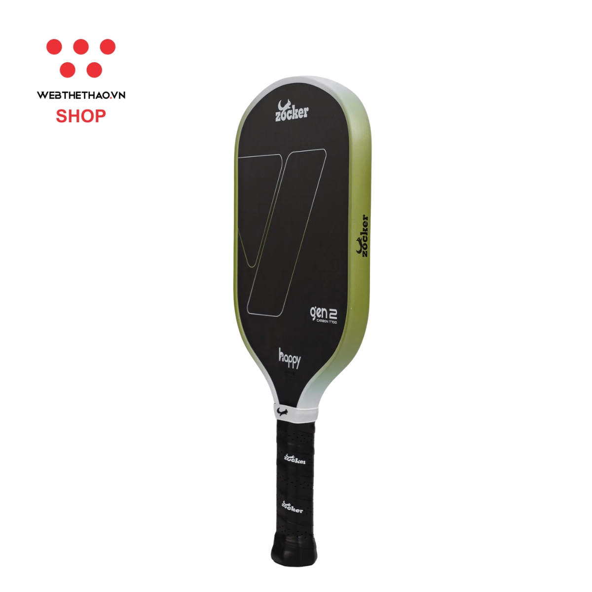 Vợt Pickleball Zocker Happy HP02 Gen 2 "White/Green" HP02-G2-04 - Hàng Chính Hãng