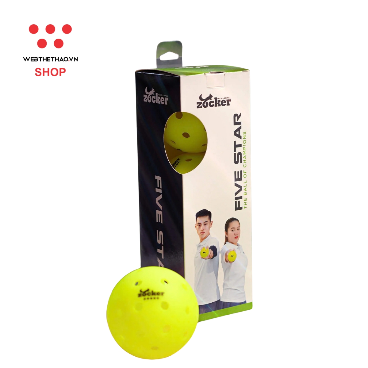 Combo 3 quả bóng thi đấu Pickleball Zocker Five Star ZB-03 - Hàng Chính Hãng