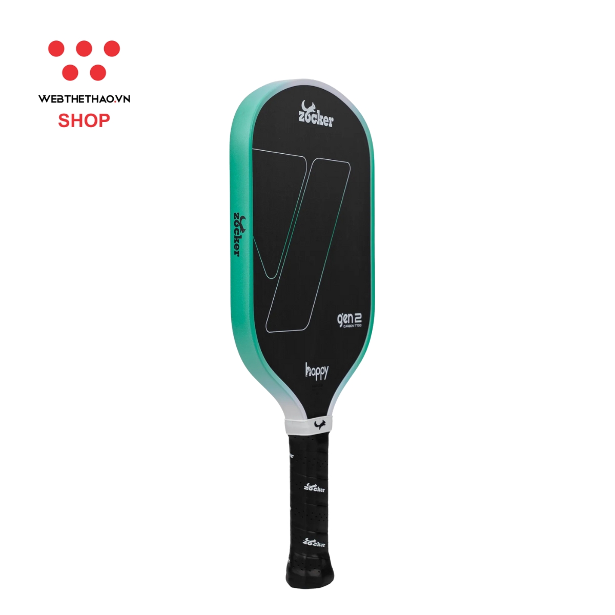 Vợt Pickleball Zocker Happy HP02 Gen 2 "White/Mint" HP02-G2-03 - Hàng Chính Hãng