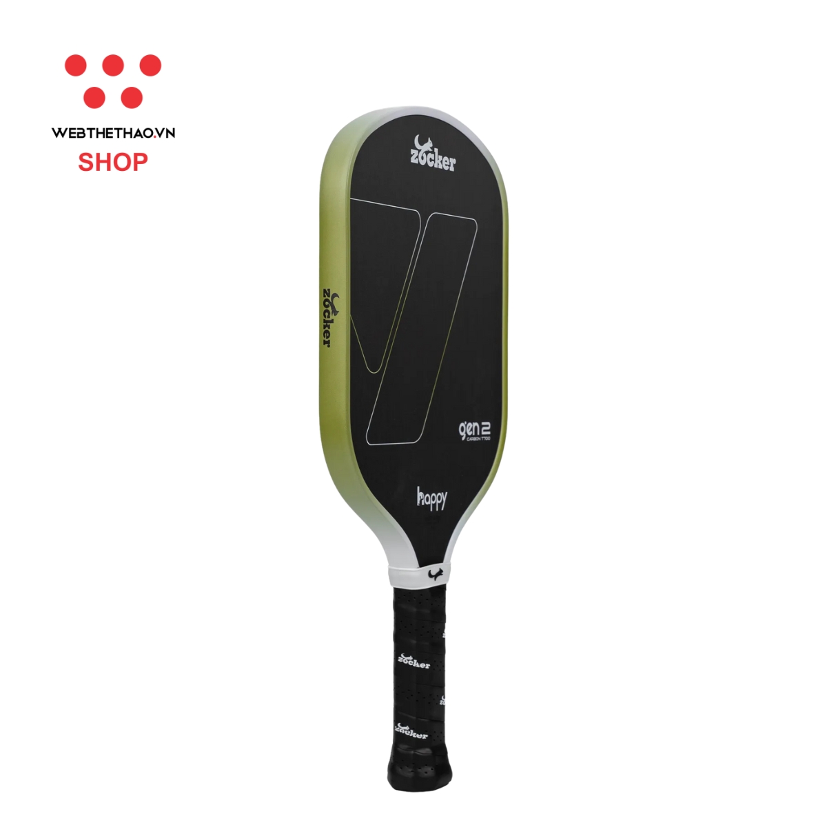 Vợt Pickleball Zocker Happy HP02 Gen 2 "White/Green" HP02-G2-04 - Hàng Chính Hãng