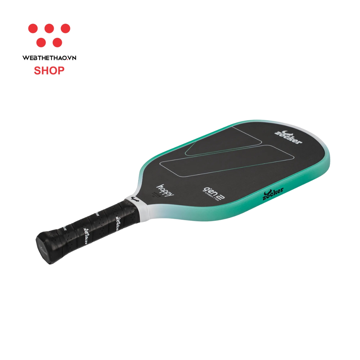 Vợt Pickleball Zocker Happy HP02 Gen 2 "White/Mint" HP02-G2-03 - Hàng Chính Hãng