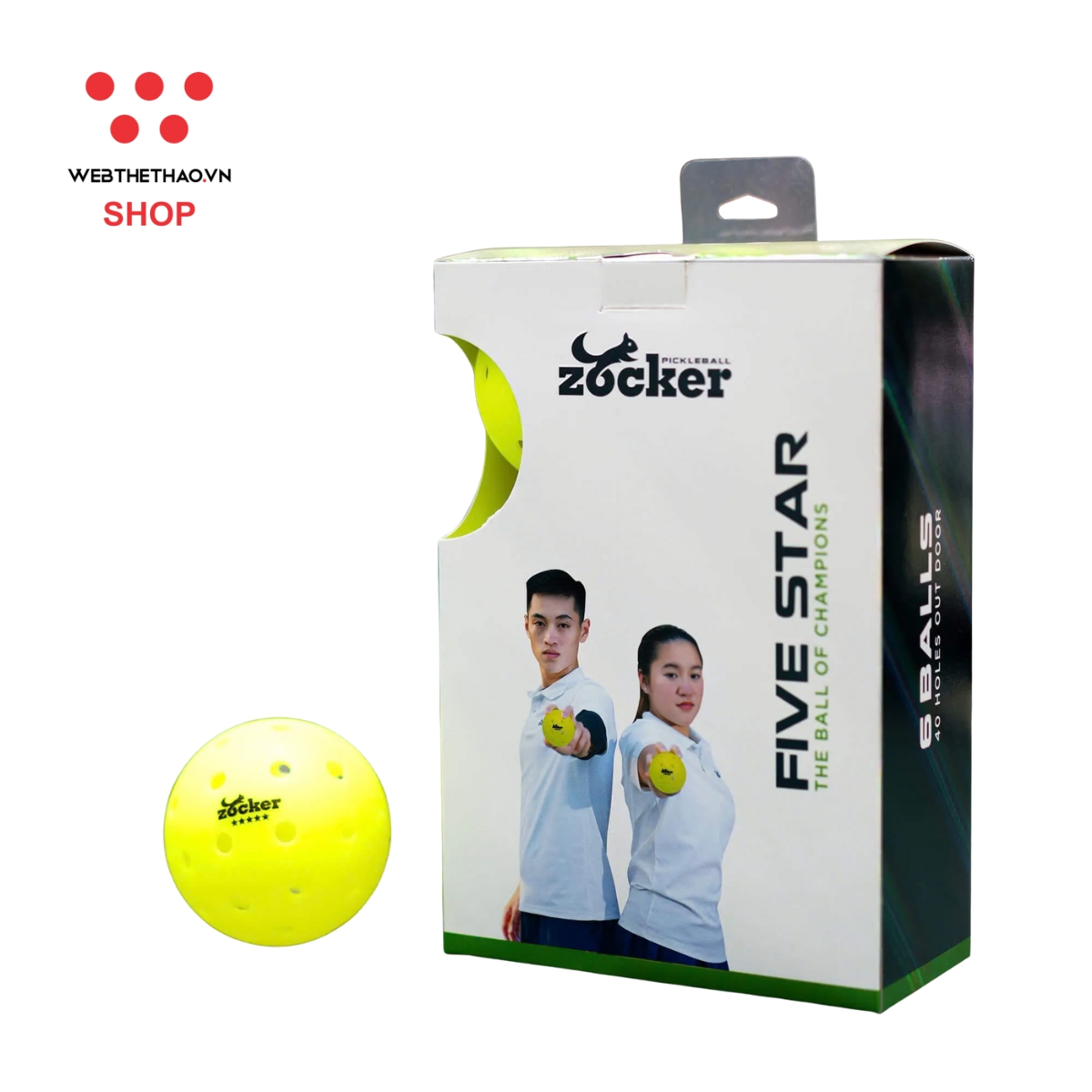 Combo 6 quả bóng thi đấu Pickleball Zocker Five Star ZB-06 - Hàng Chính Hãng