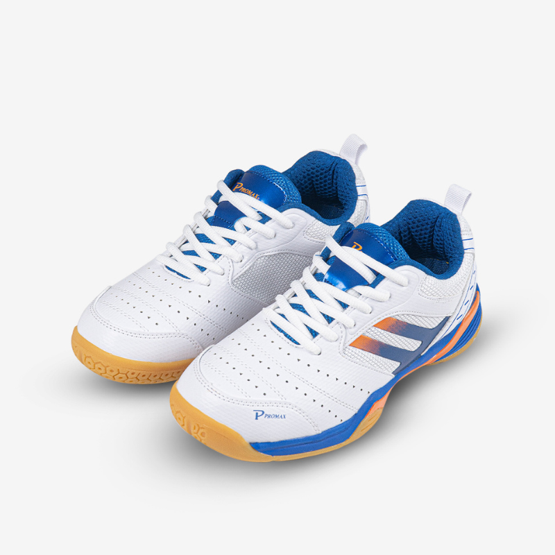 Giày Cầu Lông / Bóng Chuyền Động Lực Promax "White/Blue/Orange" PR-240625-03 - Hàng Chính Hãng