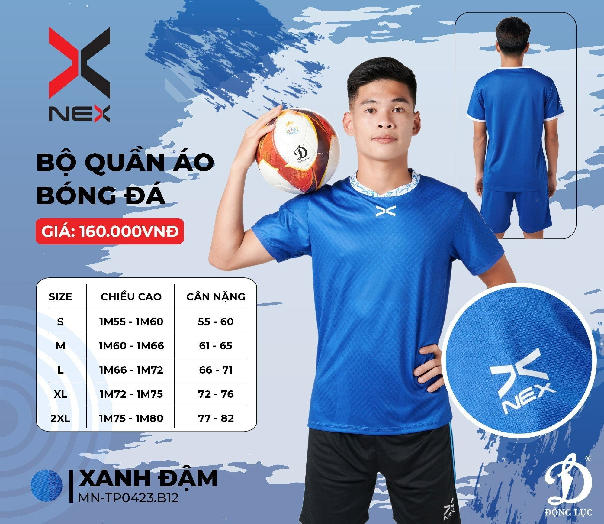 Bộ Quần Áo Bóng Đá Động Lực NEX "Xanh Đậm" MN-TP0423.B12 - Hàng Chính Hãng