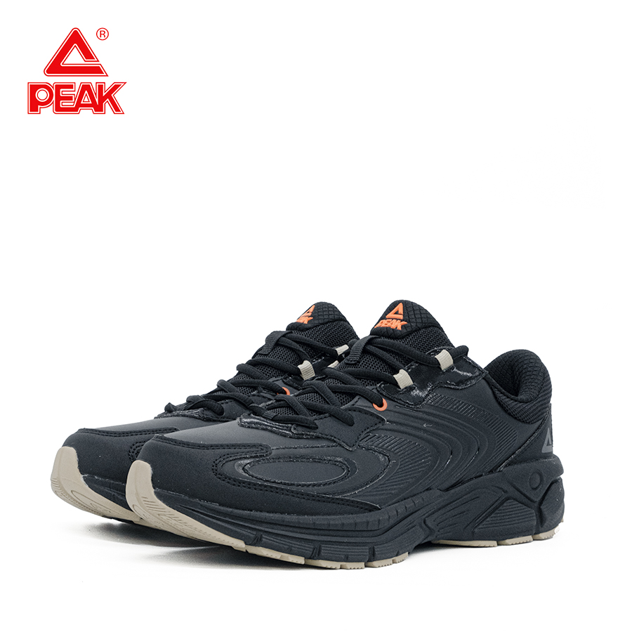 Giày chạy bộ Nam PEAK Cushioning Running Water-Repellent "Đen All Black" E224007HDA – Hàng Chính Hãng