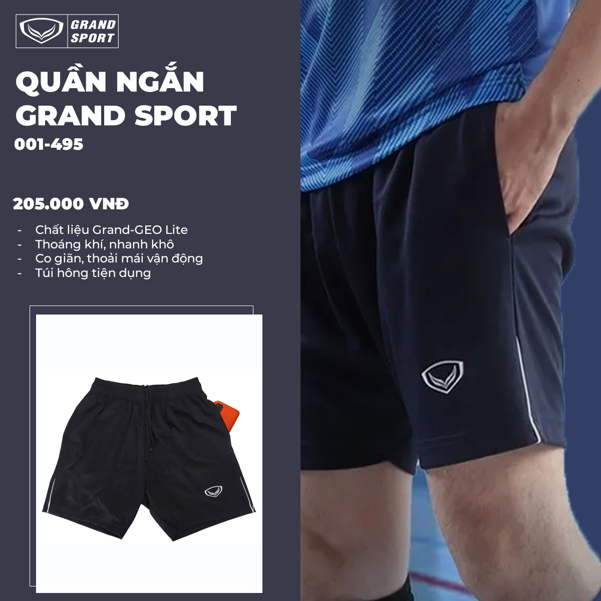 Quần Ngắn Có Túi Grand Sport "Xanh Đen" GS-001495-2 - Hàng Chính Hãng