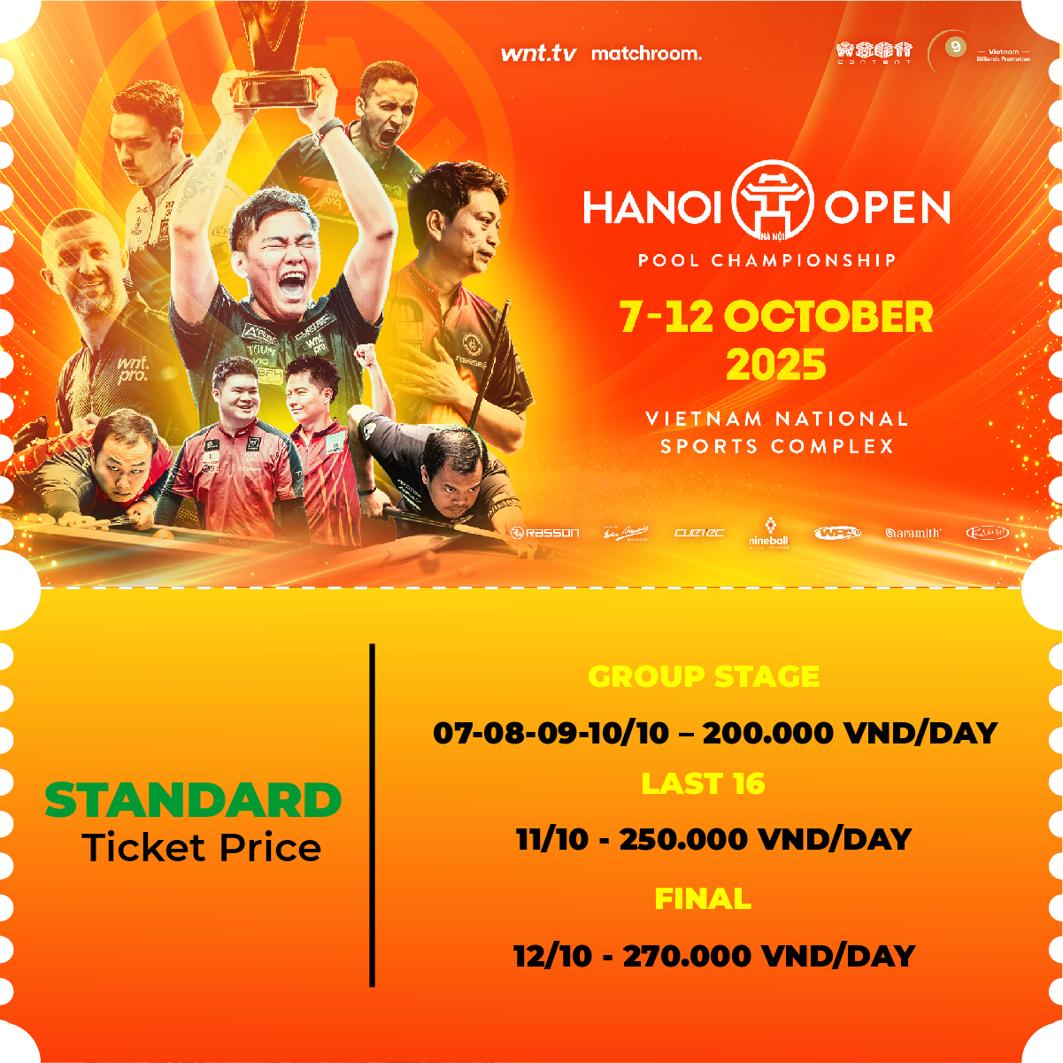 VÉ NGÀY HẠNG STANDARD/ STANDARD DAY TICKET -  GIẢI HANOI OPEN POOL CHAMPIONSHIP 2025 - NGỌC SĂM