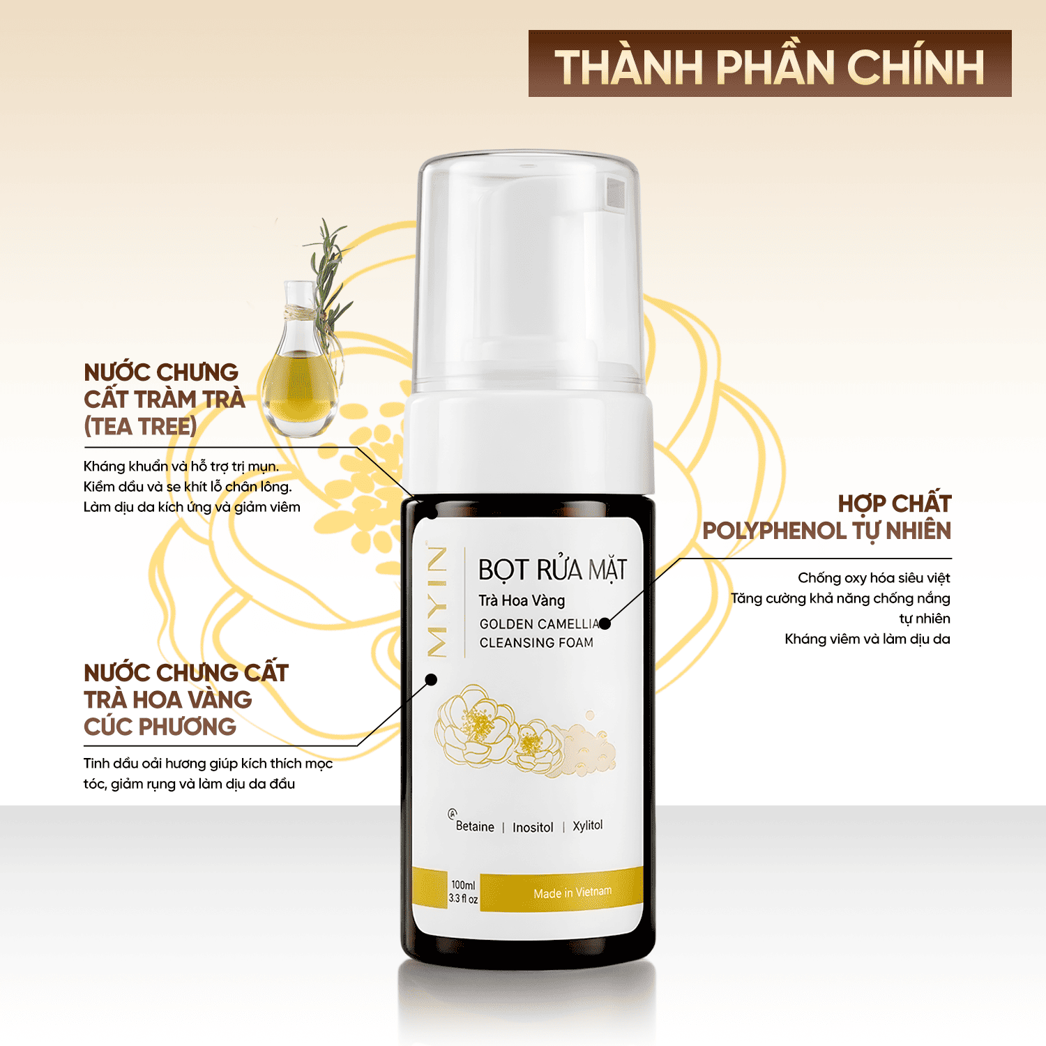 Bọt Rửa Mặt Thảo Dược Trà Hoa Vàng - Golden Camellia Cleansing Foam