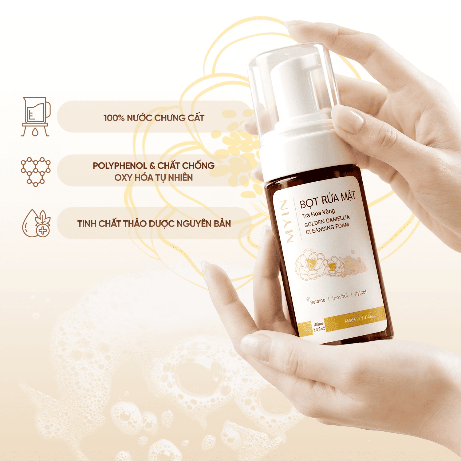 Bọt Rửa Mặt Thảo Dược Trà Hoa Vàng - Golden Camellia Cleansing Foam