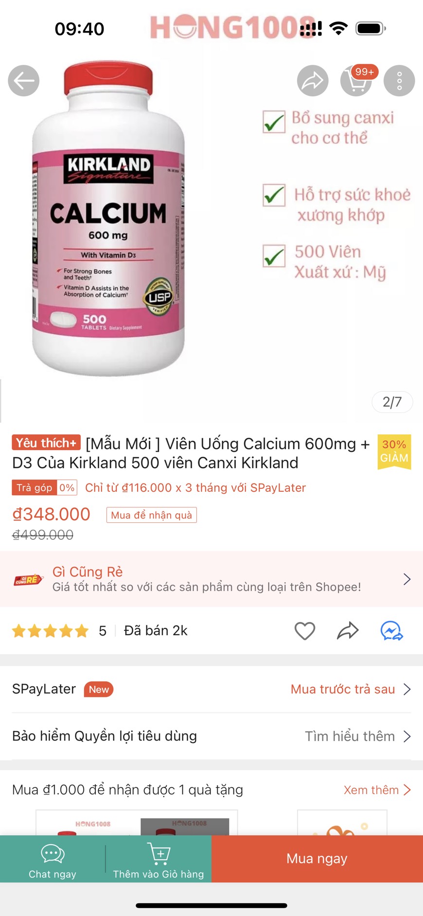 Viên uống bổ xương Khớp Kirkland Calcium Citrate Magnesium And Zinc Lọ 500 Viên của Mỹ