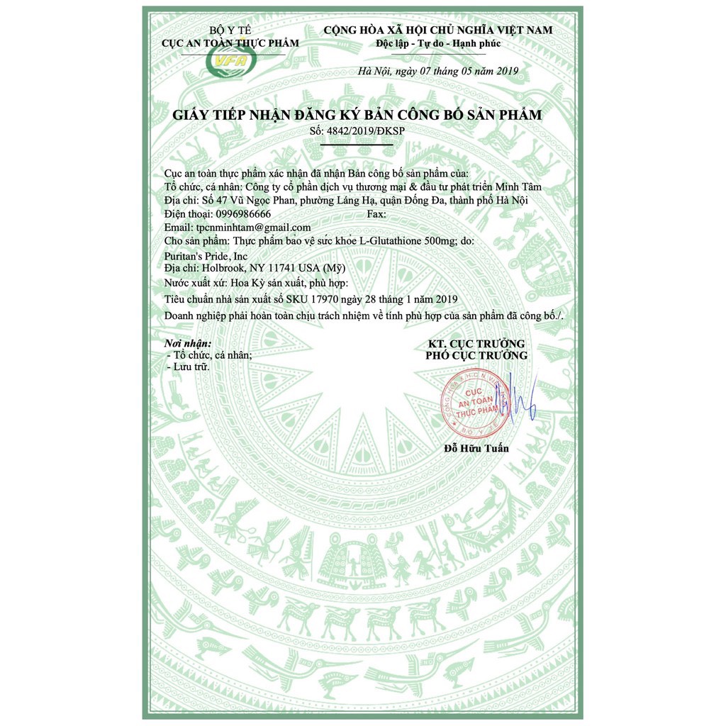 Viên Uống Trắng Da, Giảm Nám, Thải Độc  L-Glutathione (Rediced) 500mg Puritan Pride