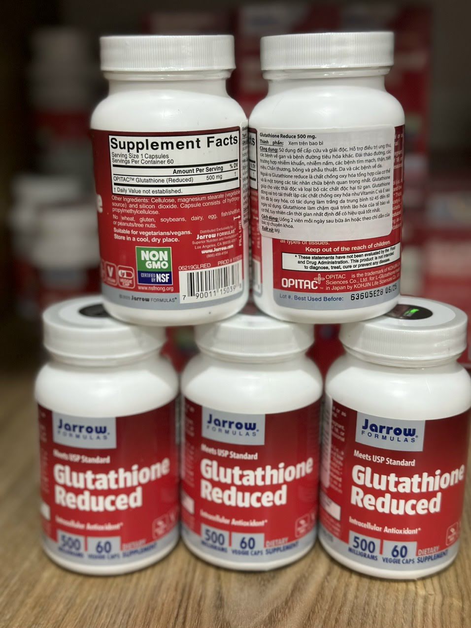 Viên uống Trắng da, ngăn ngừa nám Glutathione Reduced Jarrow Formulas Mỹ 500mg [loại trần]