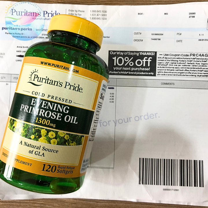 Viên uống tinh dầu Hoa Anh Thảo Evening Primrose Oil 1300mg Puritan’s Pride, lọ 120 viên