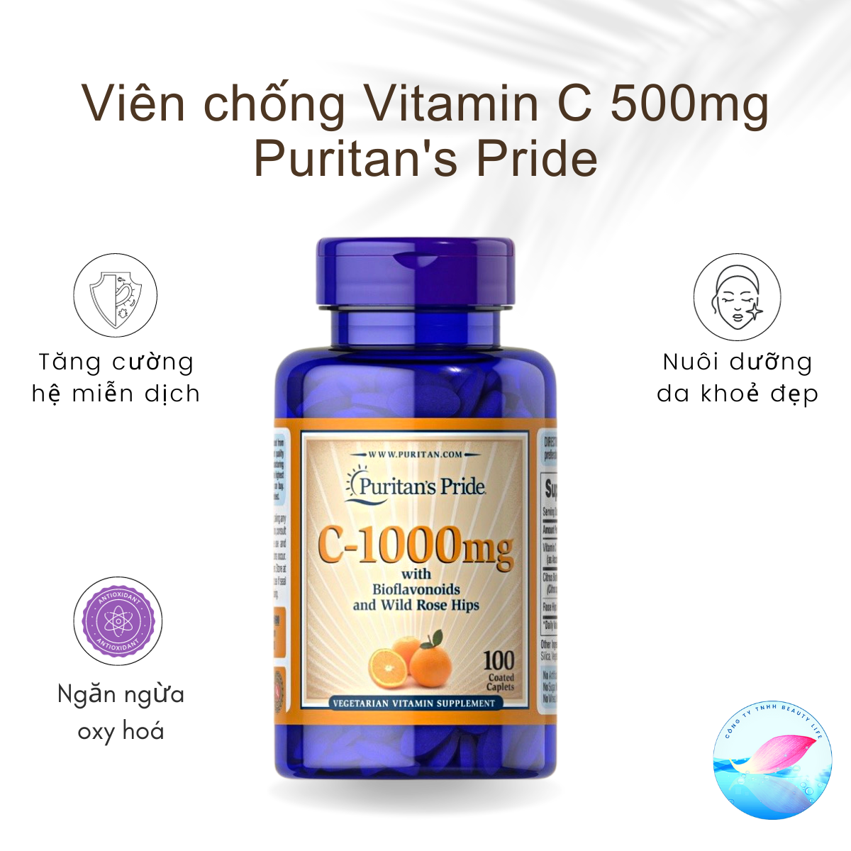 Viên uống Vitamin C 500mg Puritan's Pride, lọ 100 viên