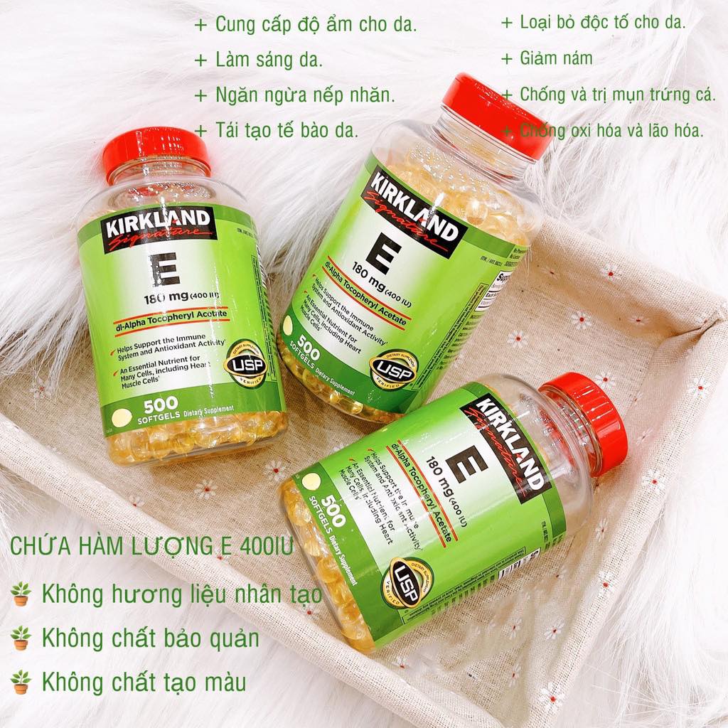 Viên Uống Vitamin E Kirkland 400 IU 500 - Hỗ Trợ Làm Đẹp Da, Chống Lão Hoá, Giảm Mụn Trứng Cá