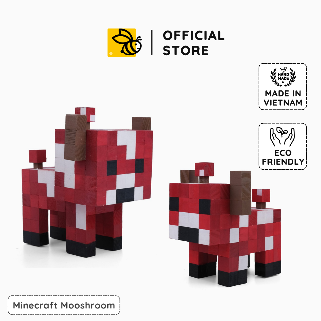 Mô Hình Gỗ Minecraft Mooshroom Đỏ (Art Toy)