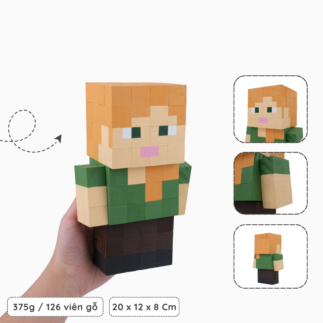 Mô Hình Gỗ Minecraft Alex (size M)