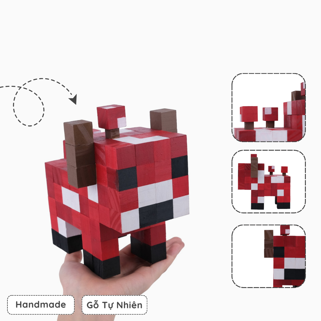 Mô Hình Gỗ Bò Nấm Minecraft Mooshroom