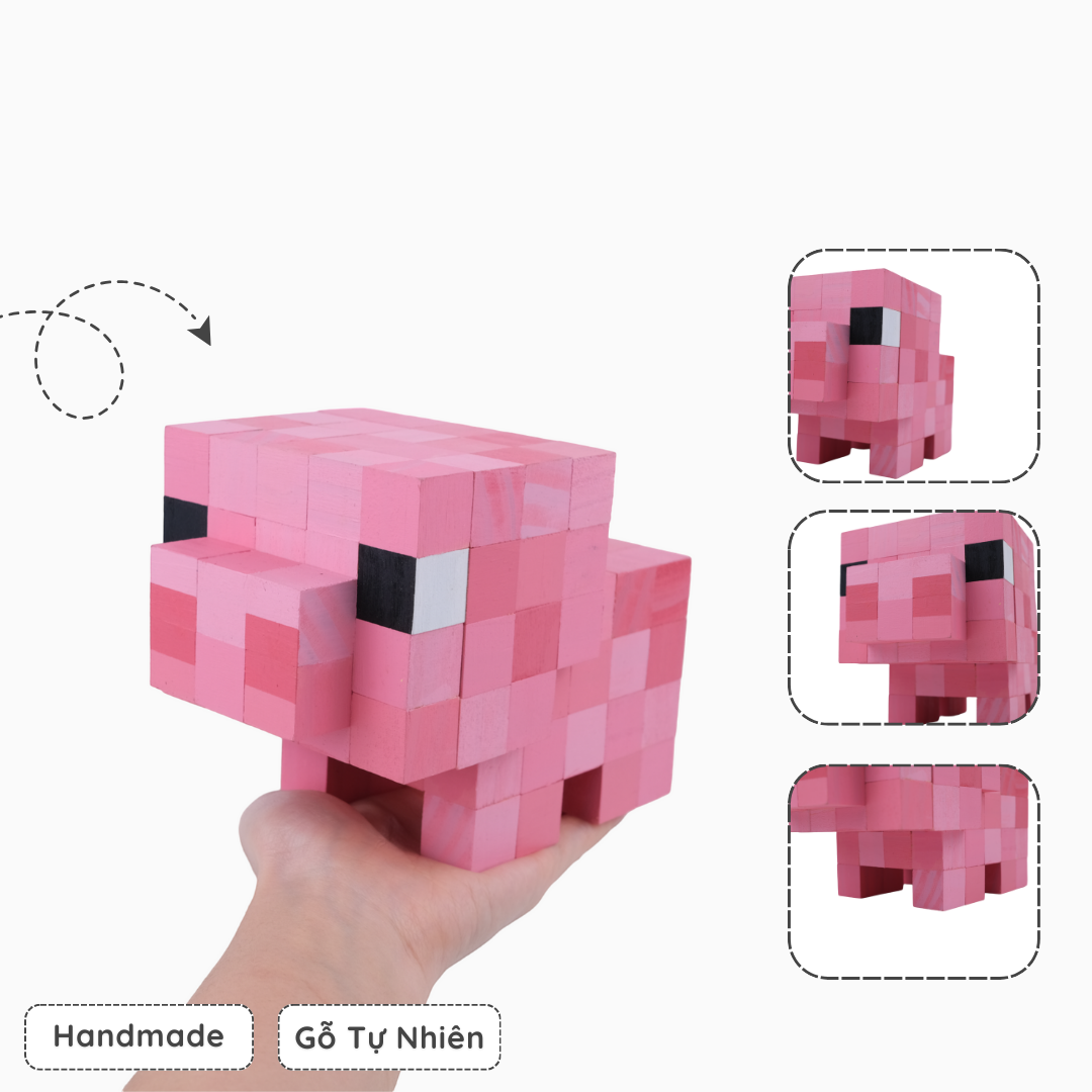 Mô Hình Gỗ Minecraft Pig (Art Toy)