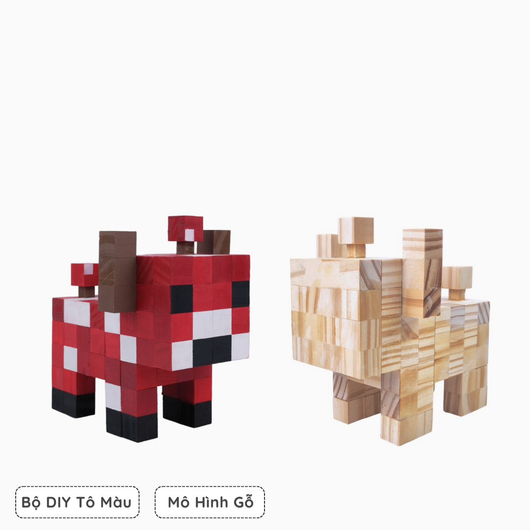 Mô Hình Gỗ Bò Nấm Minecraft Mooshroom