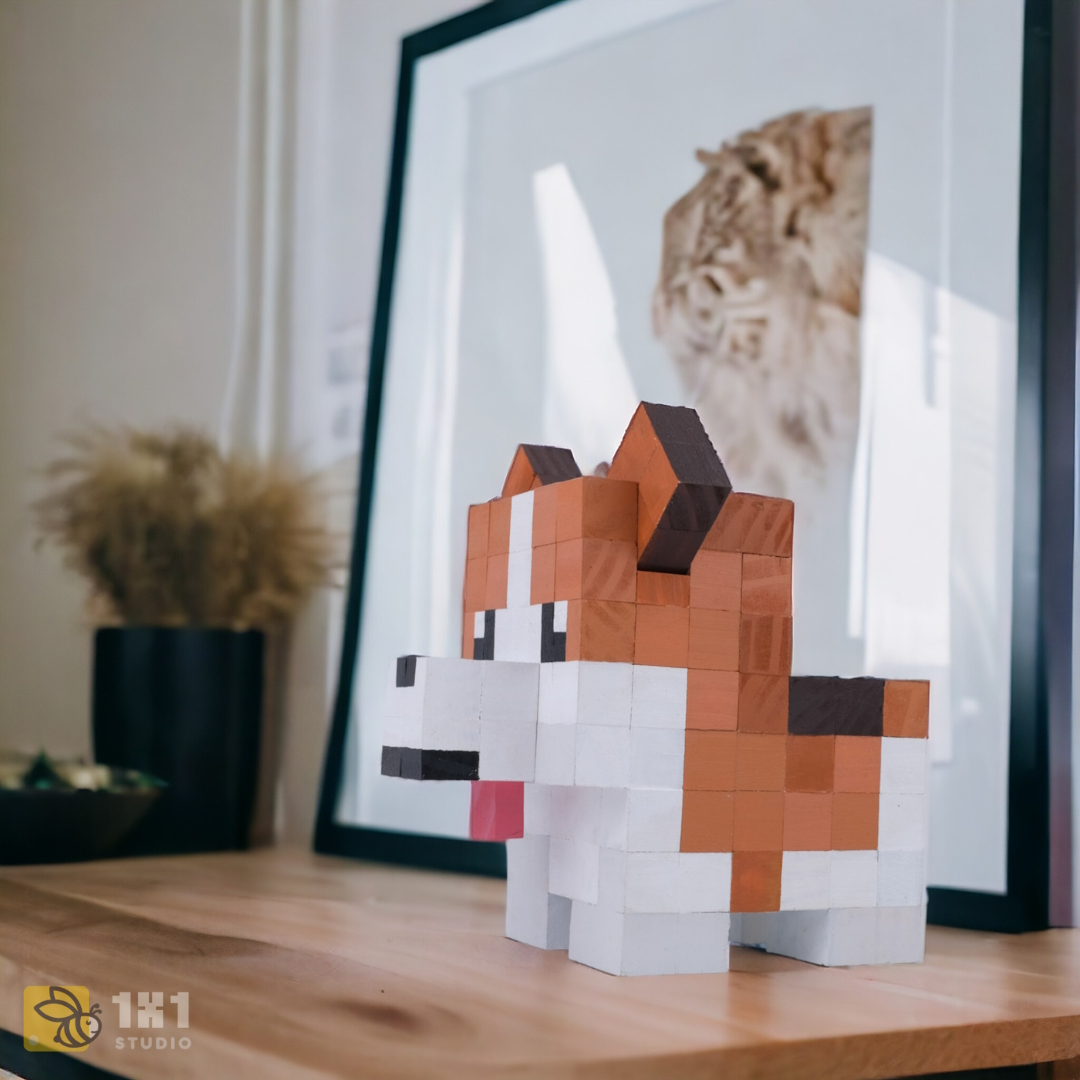 Mô Hình Gỗ Chó Corgi Nâu Đậm (Art Toy)