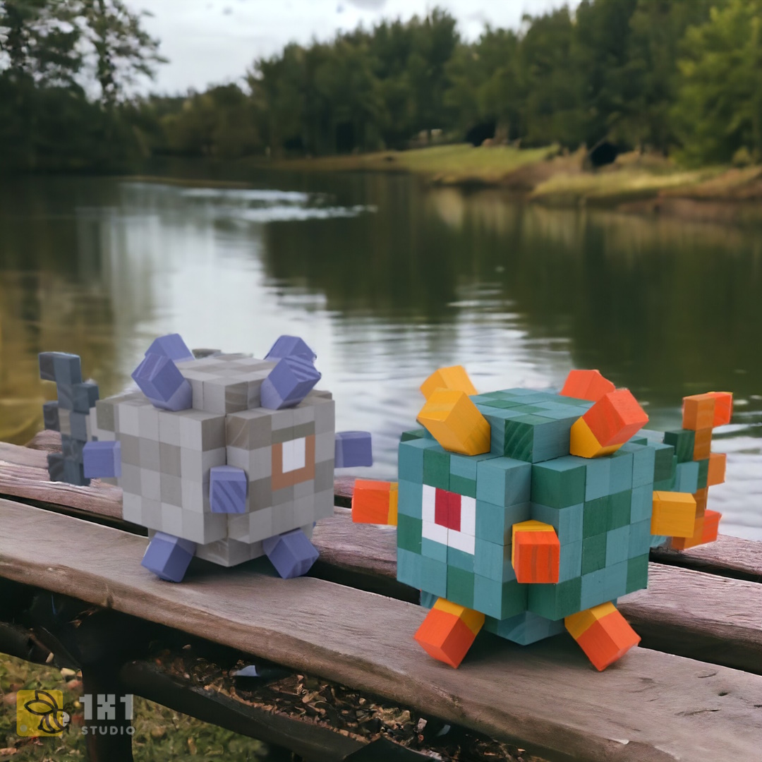 Mô Hình Gỗ Minecraft Guardian Xám (Art Toy)