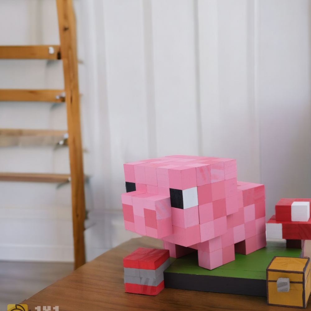Mô Hình Gỗ Minecraft Pig (Art Toy)