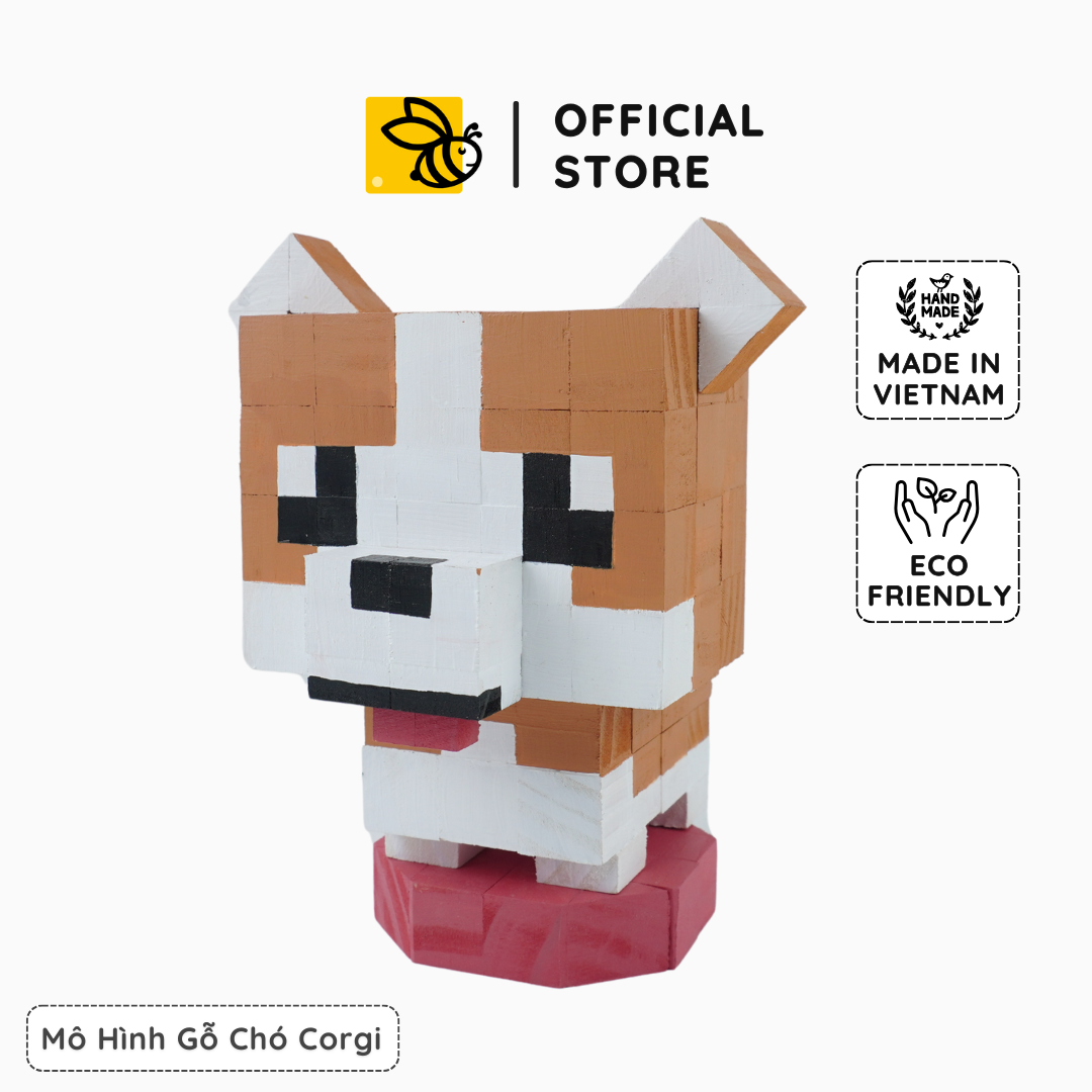 Mô Hình Gỗ Chó Corgi Nâu Nhạt (size s)
