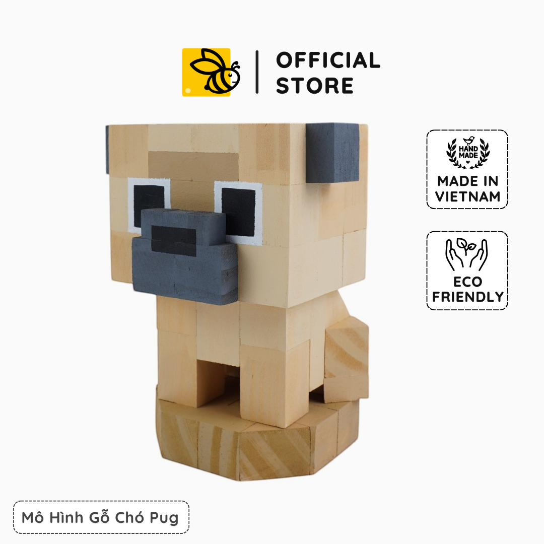 Mô Hình Gỗ Chó Pug (size s)