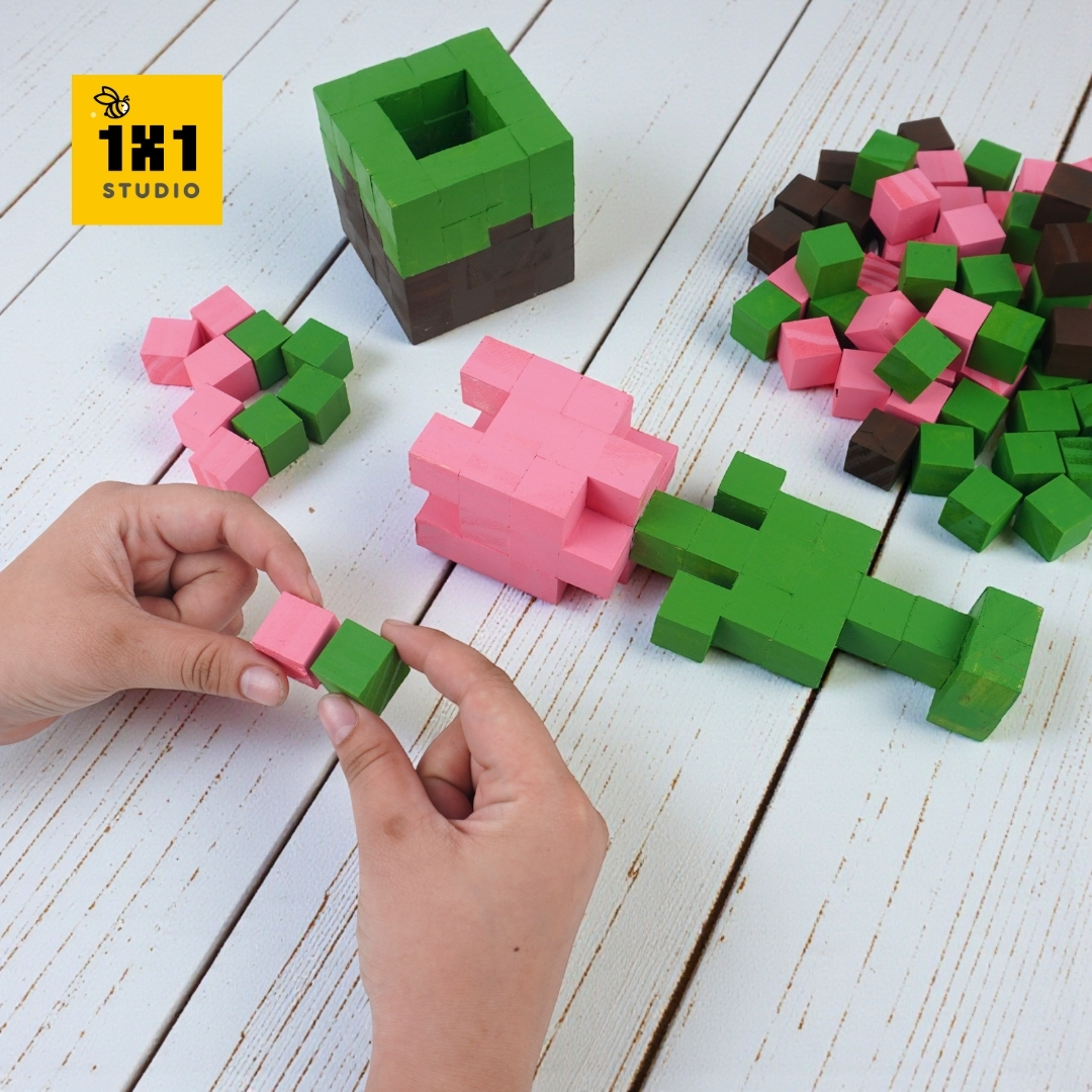 p1. Bộ Lắp Ghép Minecraft Khối Cỏ & Hoa Tulip