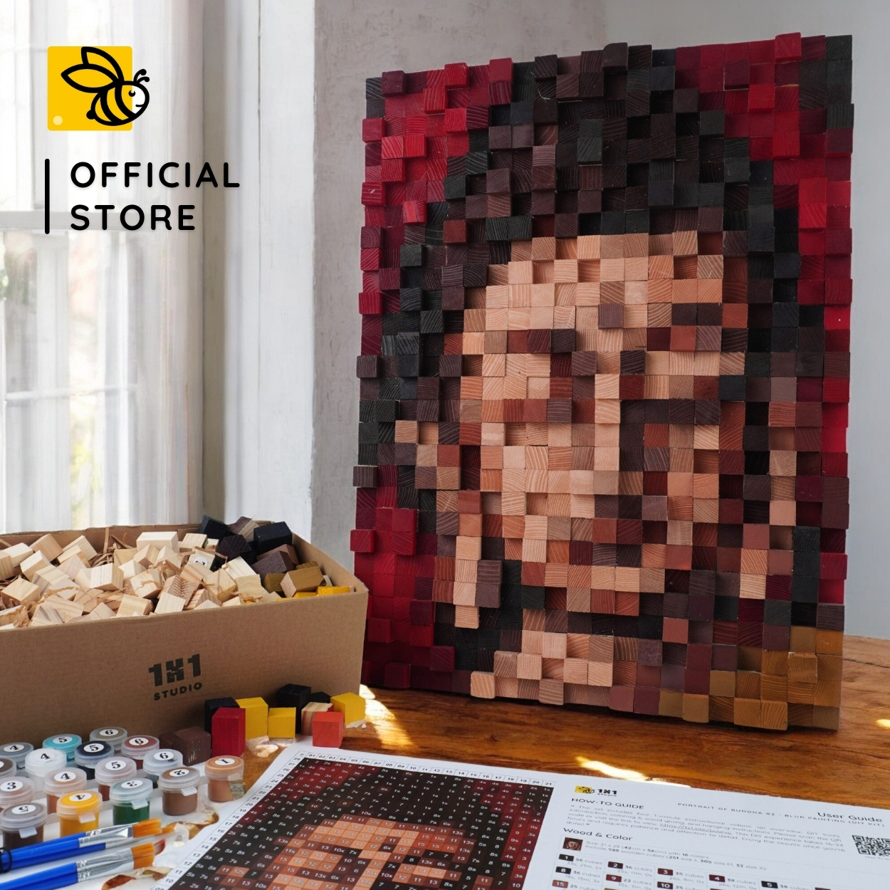 Kit Tự Làm Tranh Pixel Gỗ Chân Dung Phật mẫu 2 (Blur)