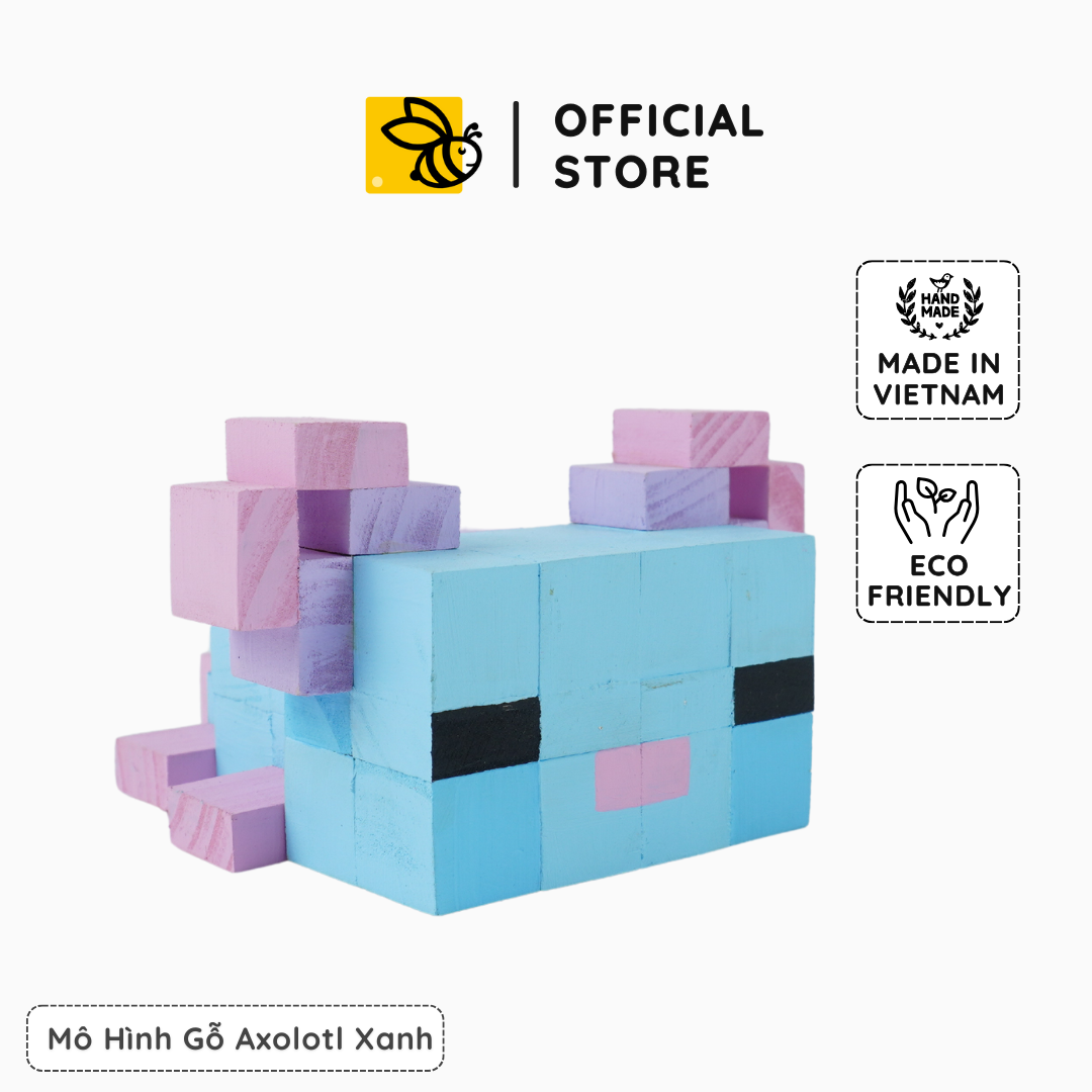 Mô Hình Gỗ Minecraft Axolotl Xanh (size s)