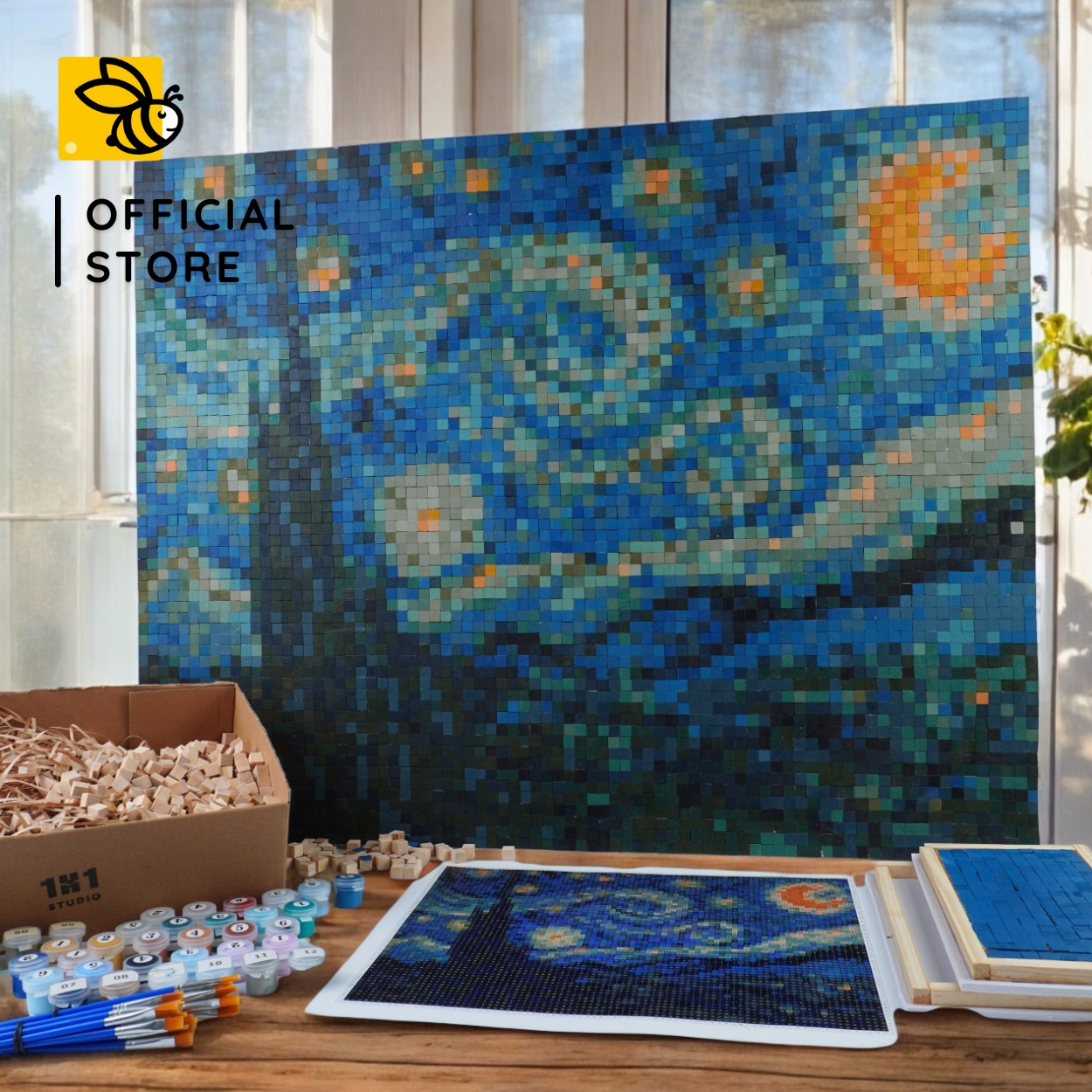 Kit Tự Làm Tranh Pixel Gỗ Starry Night 80x63 cm (Chill Khổ Lớn)