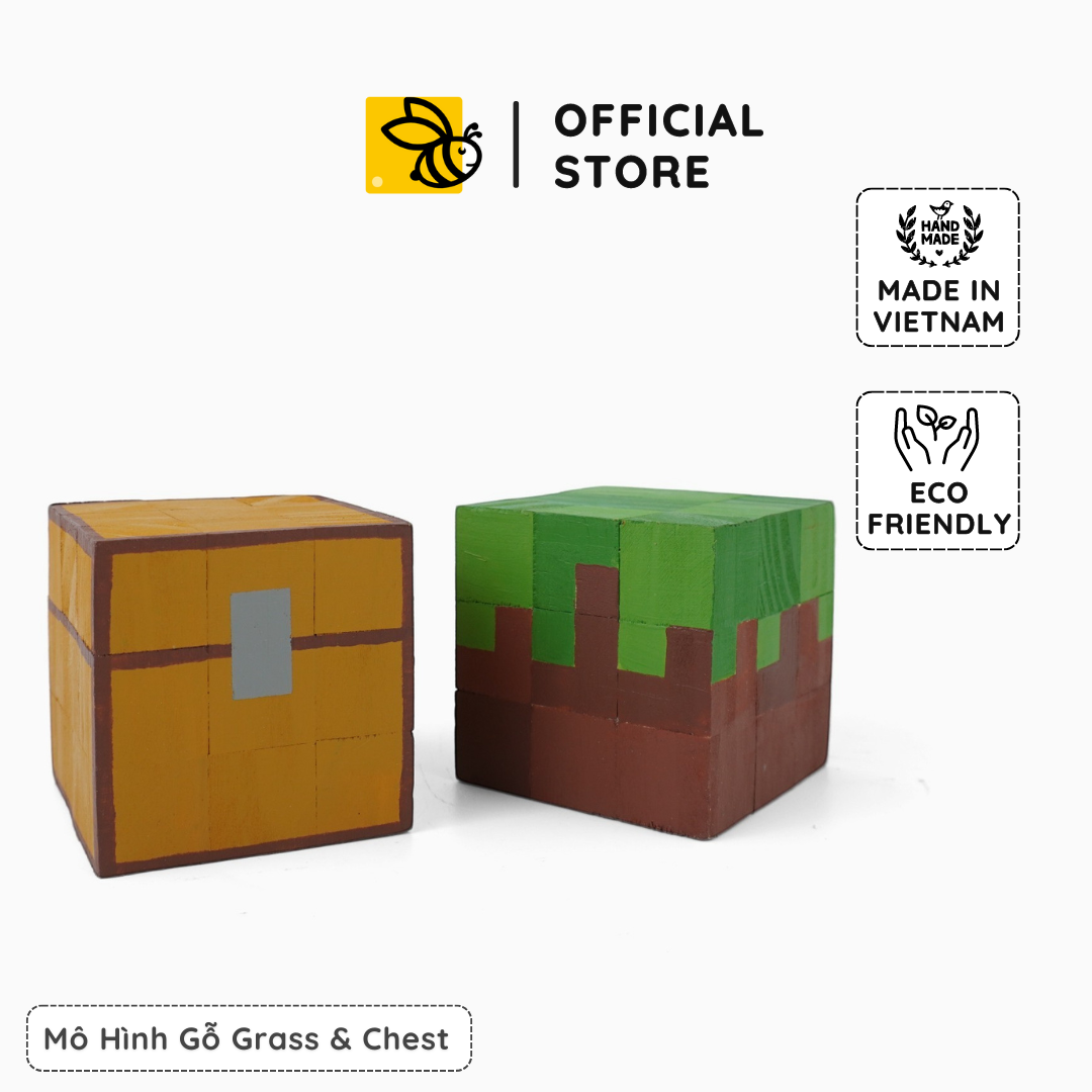 Mô Hình Gỗ Minecraft Chest & Grass Block