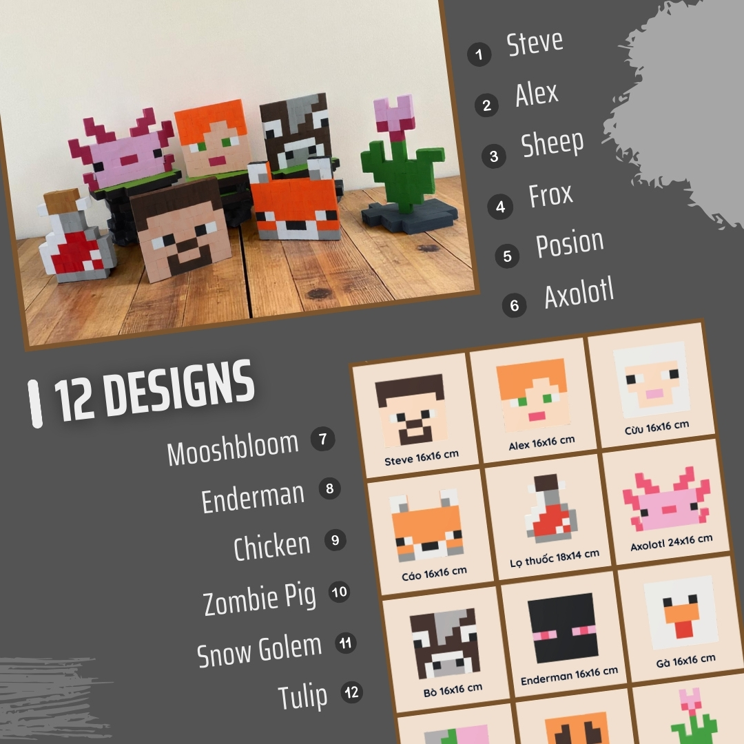 p4. Kit Tự Làm 2 Tranh Frame Minecraft Treo Tường / Wall decor 2cm