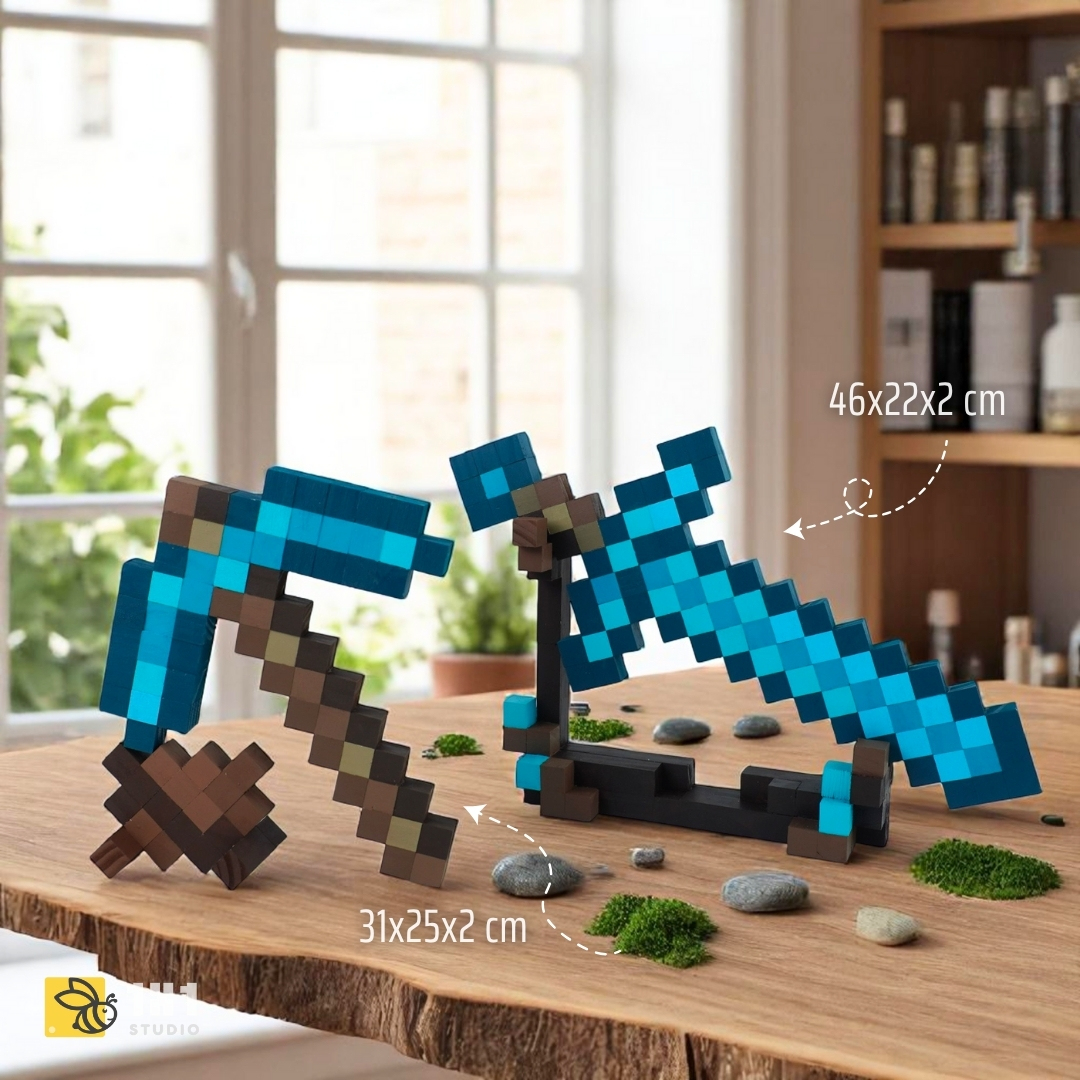 Bộ Lắp Ghép & Tô Màu Kim Cương Kiếm, Cuốc, Rìu, Xẻng (STEAM)